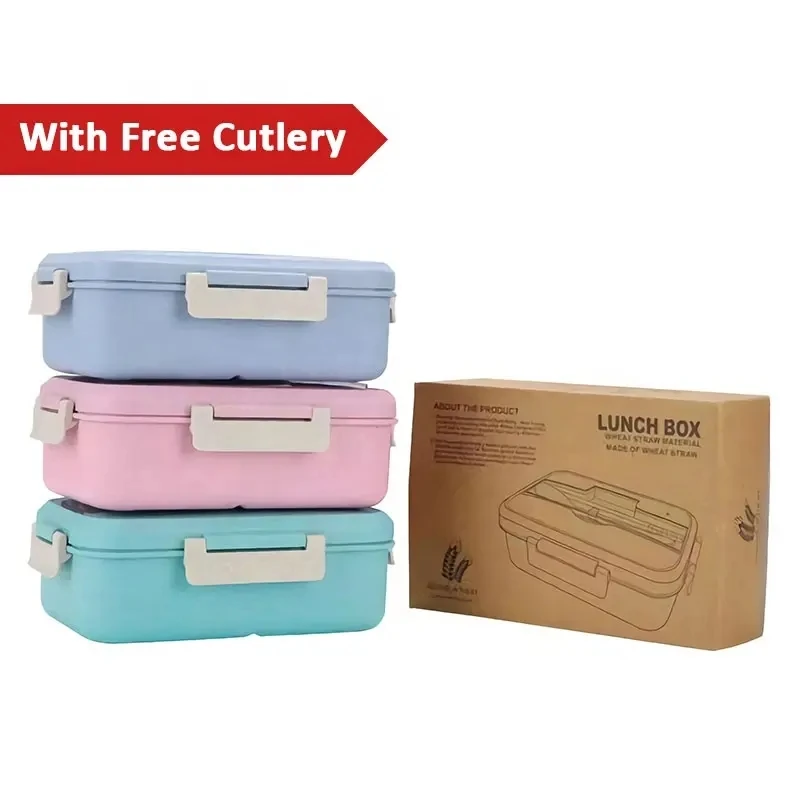2023 new Free plastic cutlery 100% food grade microwave safe food container biodegradable wheat straw school bento lunch box
