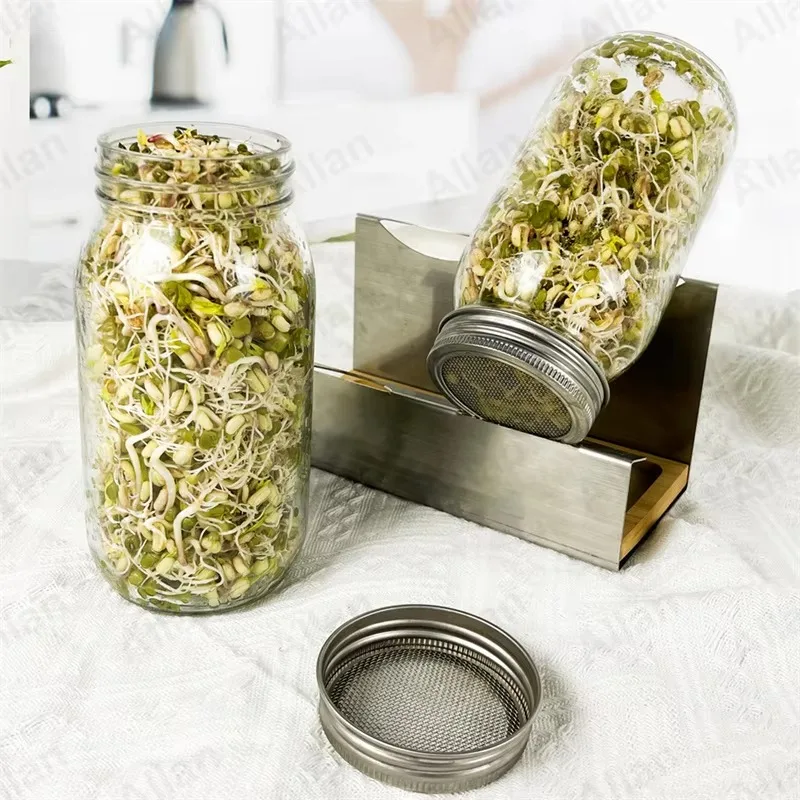Custom 2 pack 750ml Empty Wide Mouth Mason Kit Seed Sprouting Jar with Screen Lids and Trays