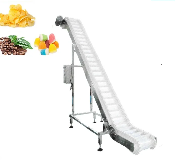 Industrial climbing White food grade PVC belt conveyor elevator with vibration feeder hopper