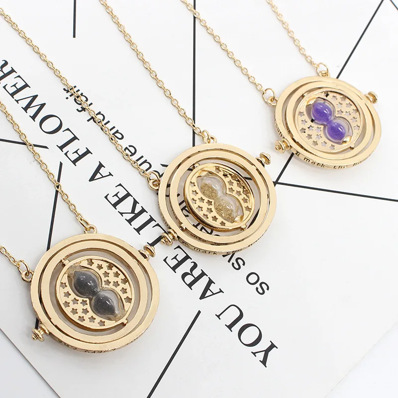 Stylish retro Film equivalent Time Time Converter Hourglass can rotate round necklace necklace