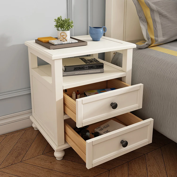 
FEIFAN Modern French Style Luxury Bedside Cabinet Table White Nightstand 