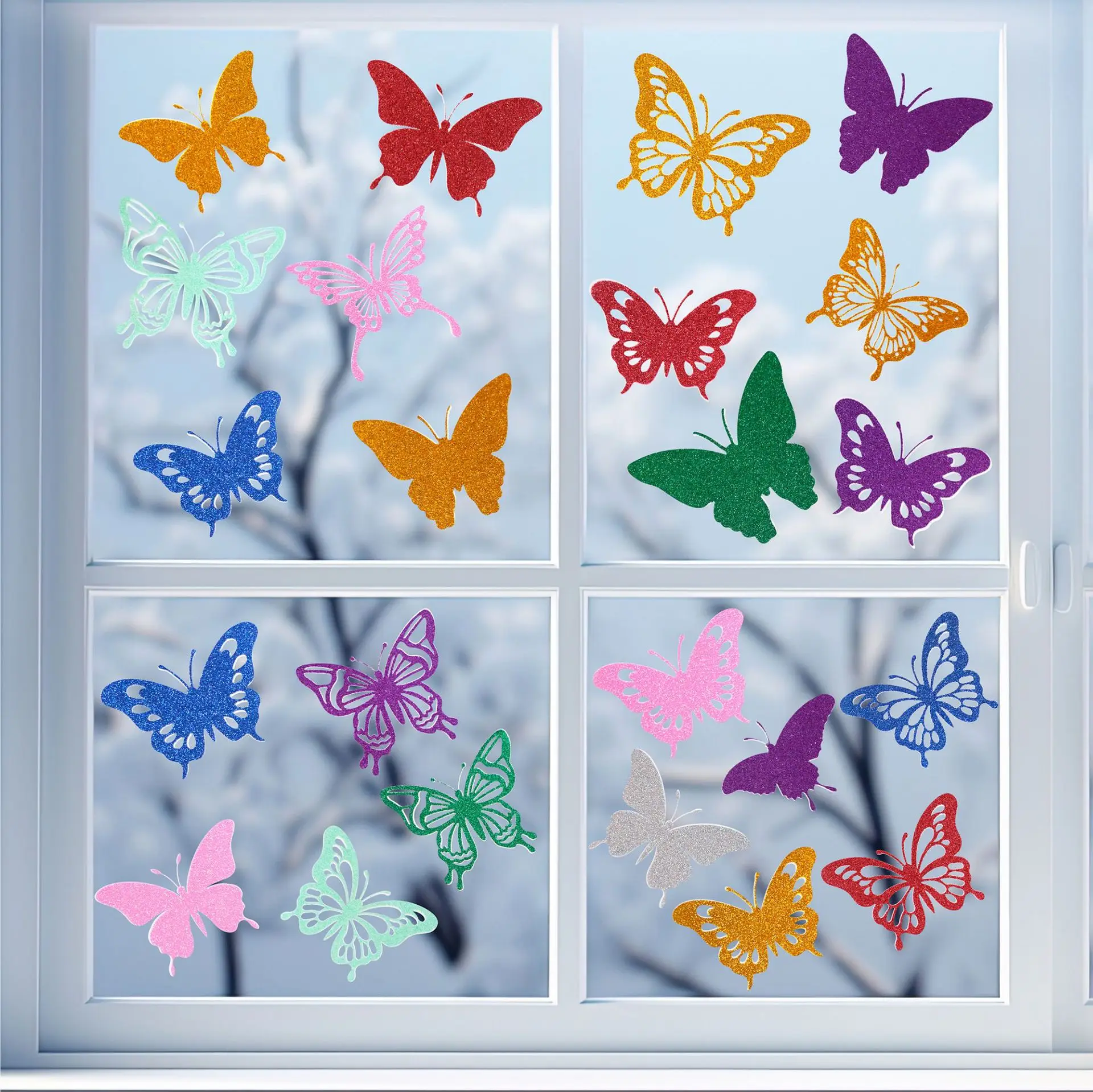 Windows Clings for Glass Windows butterfly Window Clings Glitter Powder Craft Static Glitter Window Clings  Window Decals
