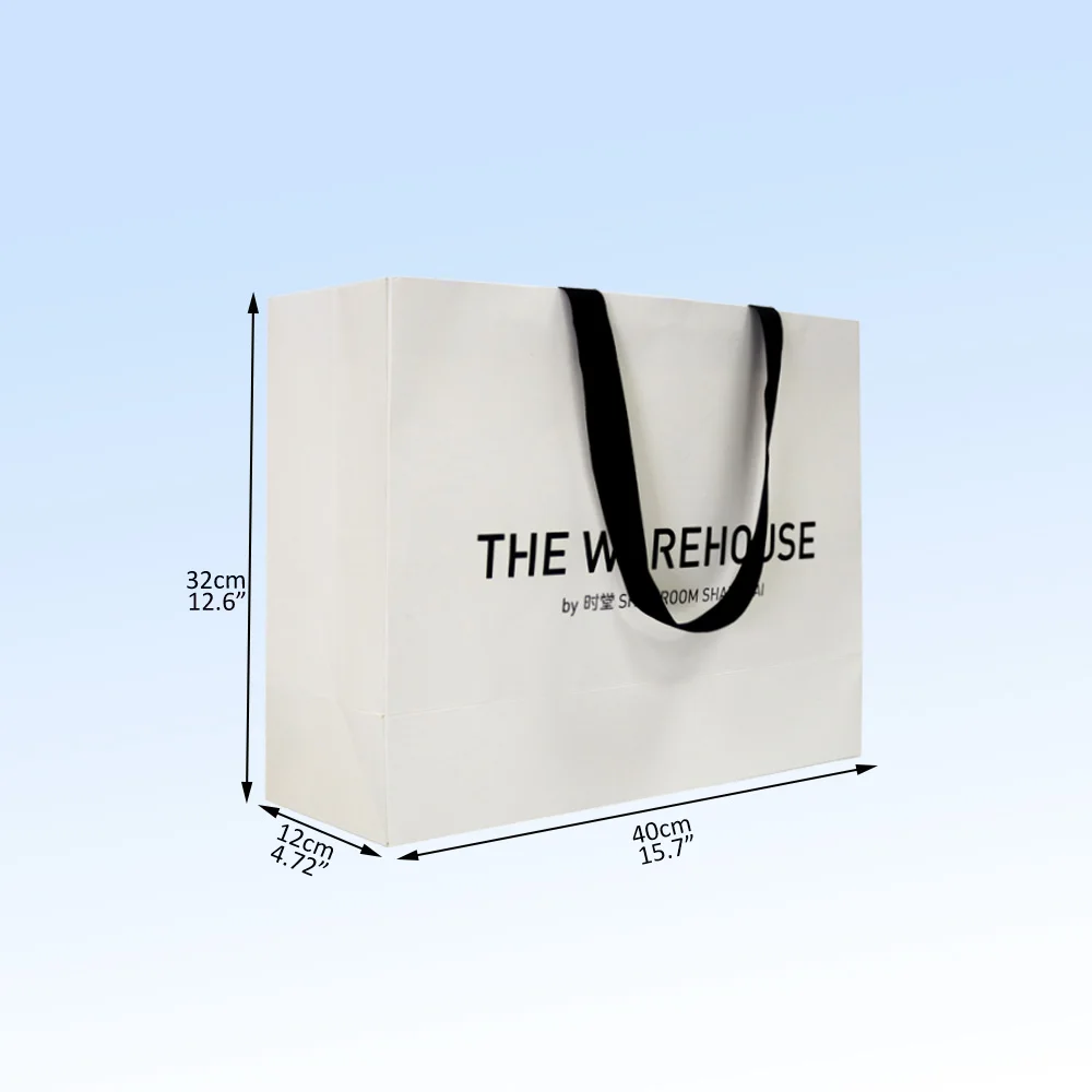 white cardboard premium shopping bags paper gift bag with ribbon handle  for clothes