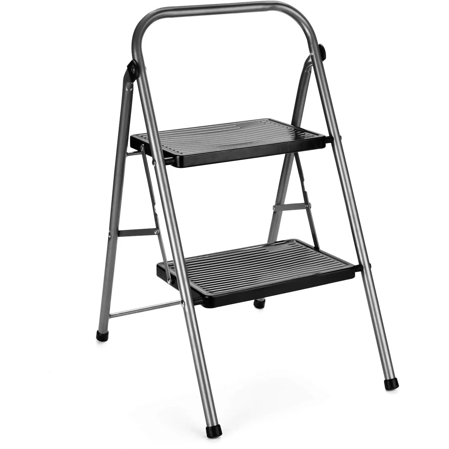 Wholesale Folding 2 Step Stool with Handrails Safety Anti-Slip Step Ladder Aluminum Widen Metal Foldable Ladder