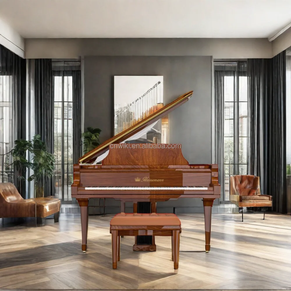 Antique Vienna Walnut Wood Grand Piano from Austria Mechanical Style with Bronze Wheel
