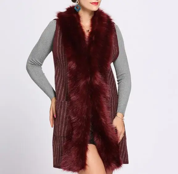 2022 winter sleeveless fashion stripes long women faux fur vest