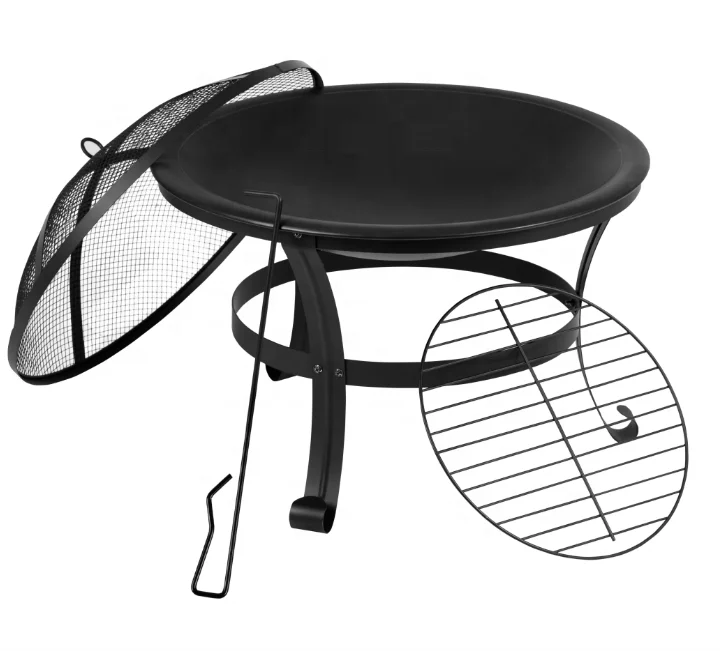 Patio Heater Spark Protect Tripod Freestanding Wood Burning Fire Bowl with Poker and BBQ Grill Grate