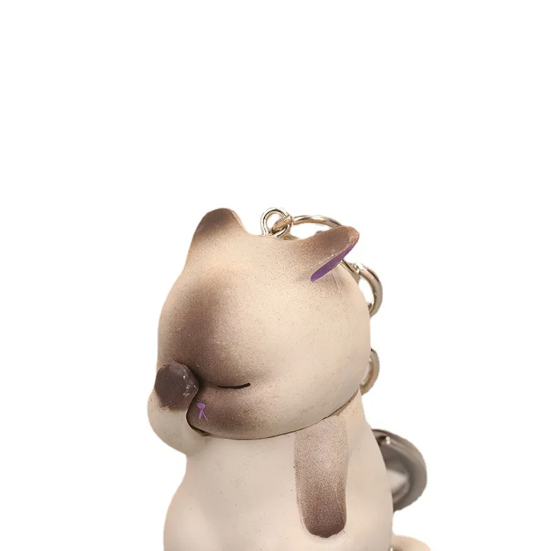 Lilangda Creative Cartoon Cute Wu Face Cat Troubles Resin Dolls Dolls Key Car Baby Gift Pendant Key  Chain