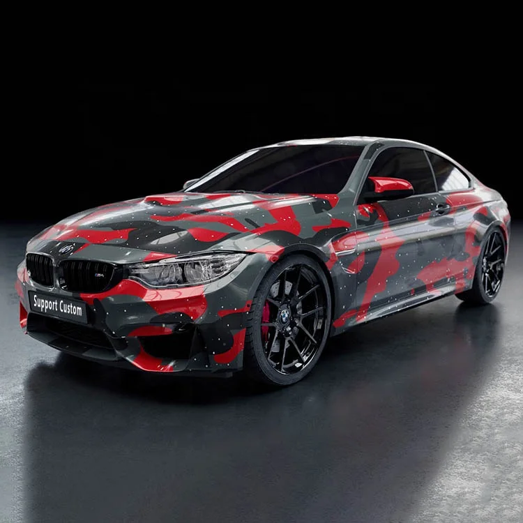 1.52m Vinyl camo auto car vinyl graphics wraps design for trucks black gray red vinyl wrap car camo