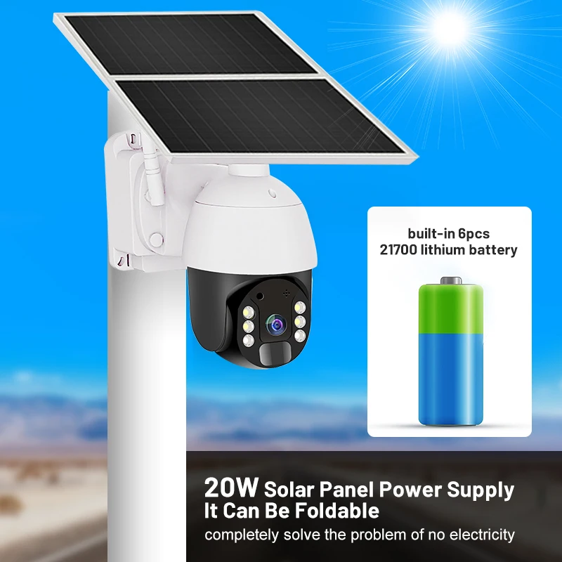 20W 30Ah No-stop Recording Secure Camera Wireless Outdoor Solar Ptz Camera 4G Solar Powered Cctv Camera