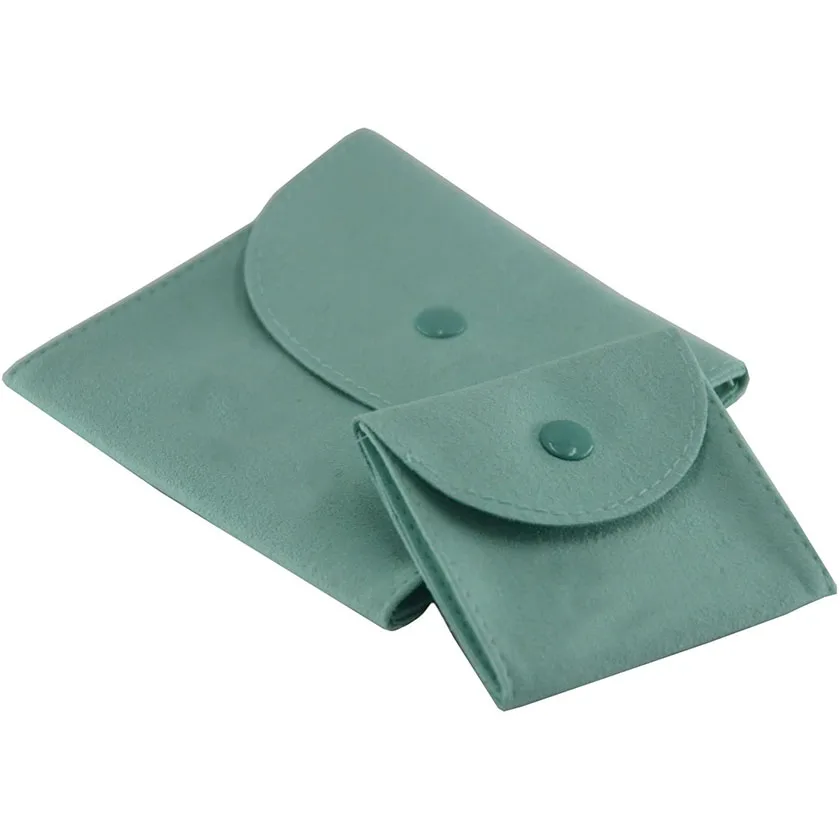 Wholesale Custom Logo Suede Jewelry Makeup Envelope Flap Velvet Jewellery Gift Packaging Pouch Bag With Button