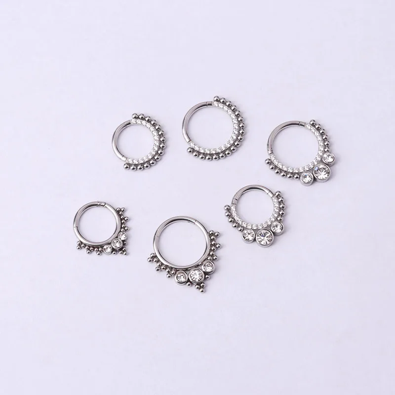 16G  Stainless Steel Cz Septum Clicker Piercing Hinged Segment Ring Diath Helix Nose Hoop Ring