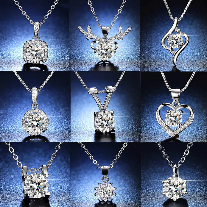 Hot Sale Big Mossan Stone Diamond Clavicle Chain Heart-shaped Flower Deer Antler Shape Zircon Necklace