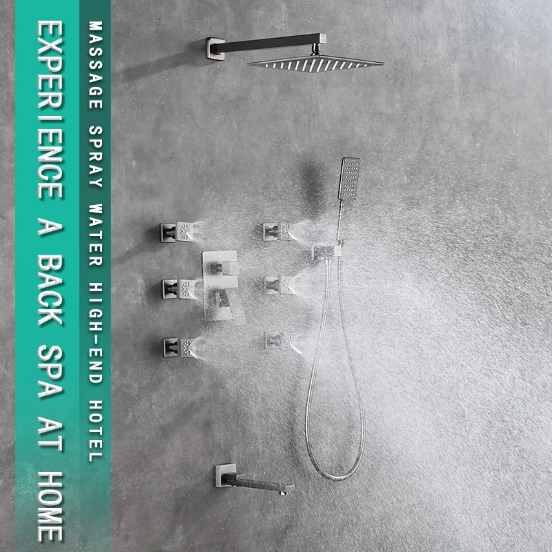 Wholesale Factory: 12-inch Gray Concealed In-Wall Shower Set with Hot/Cold Knob Switch, Perfect for Hotels and B&Bs all copper