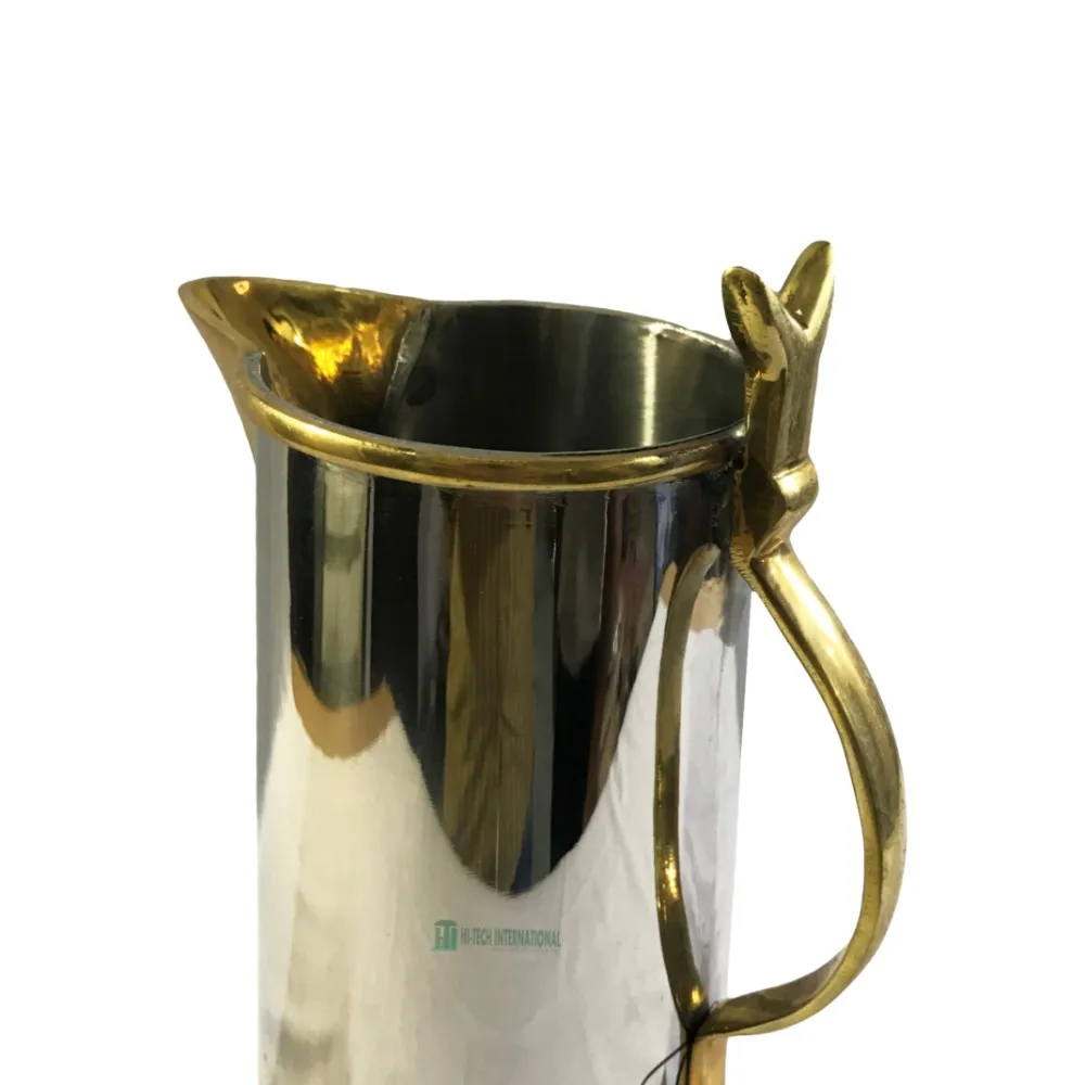 2020 New Gold Rimmed Silver Pitcher - Metal - Aluminum - Polished - Antique-Water Jug - Wholesale- Handmade- Bulk - Manufacturer