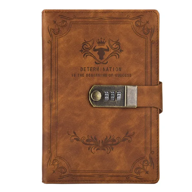 2024 Custom Design Emboss Logo PU Leather Case Bound Lined Page Lock Notebook Gift Set Diary Notebook with Lock Promotion FSC