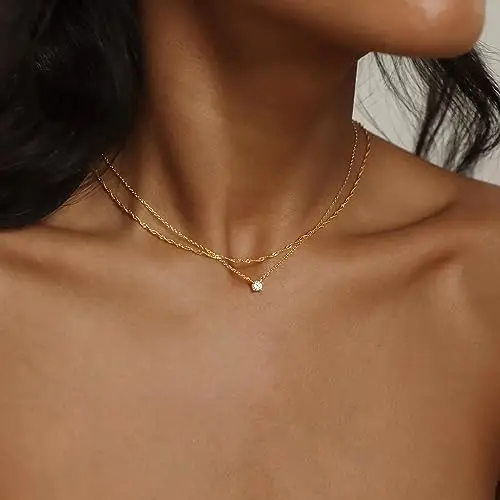 Dainty 14k Gold Plated Necklace Simple Lab Grown Diamond Necklaces for Women Trendy Gold Necklace