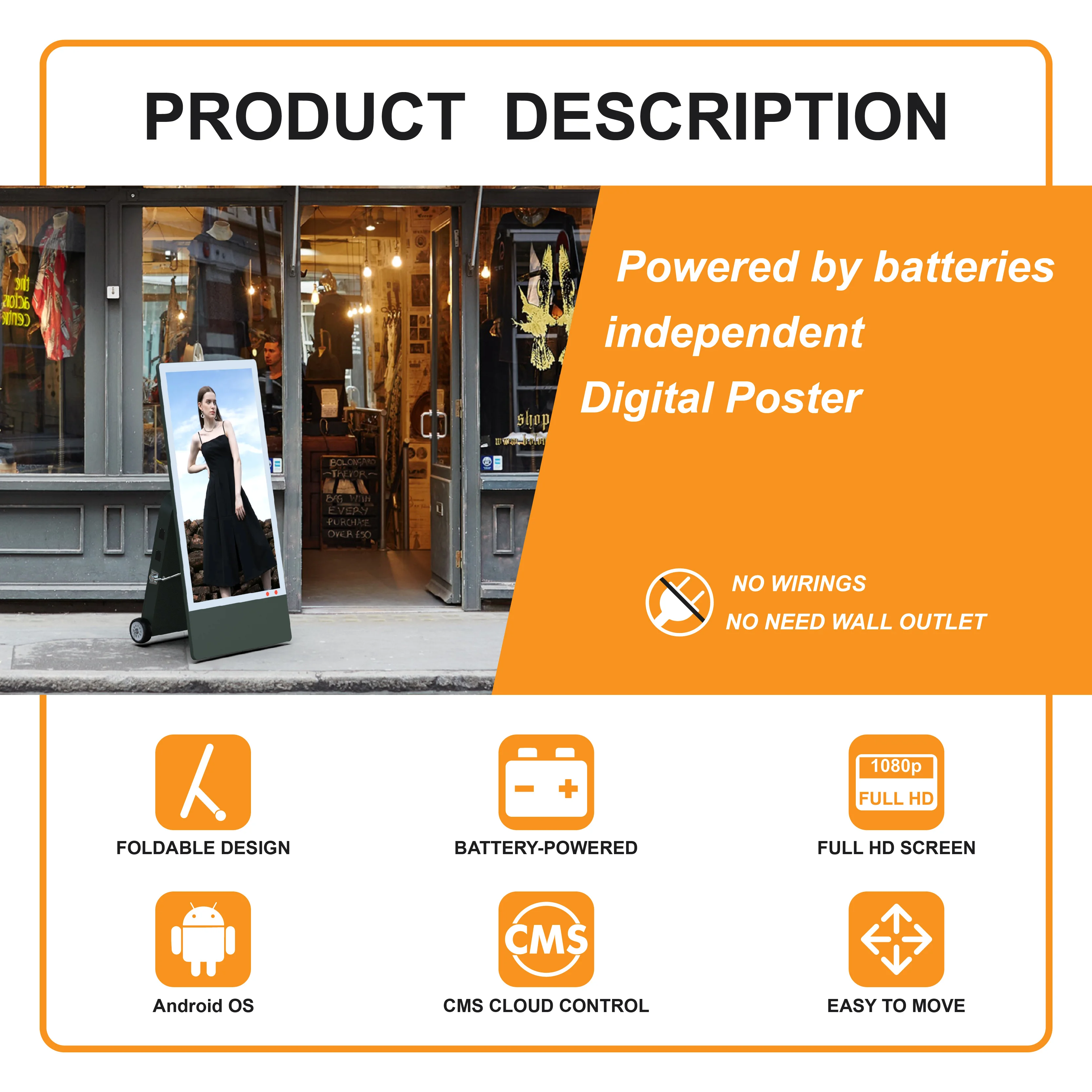 43 Inch Portable Battery Powered Digital Signage and Display LCD Advertising Player Outdoor Movable Totem Kiosk