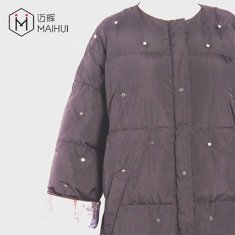 shawl collar  print lined metal rivet waterproof ladies winter coats