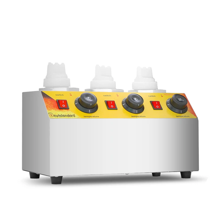 3 bottles chocolate ketchup sauce jam spread warming warmer showcase machine