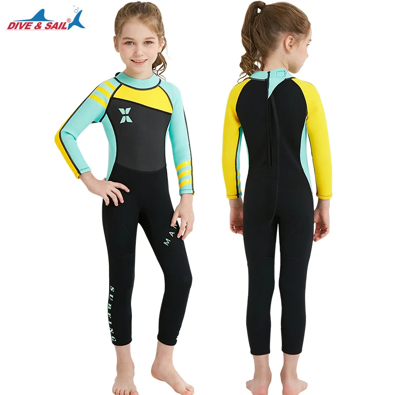 OEM Kids wet suit Girls  Full girls  Long Sleeve Child Scuba Surf One-Piece Sun Protection 2.5mm wetsuit for Water Sport