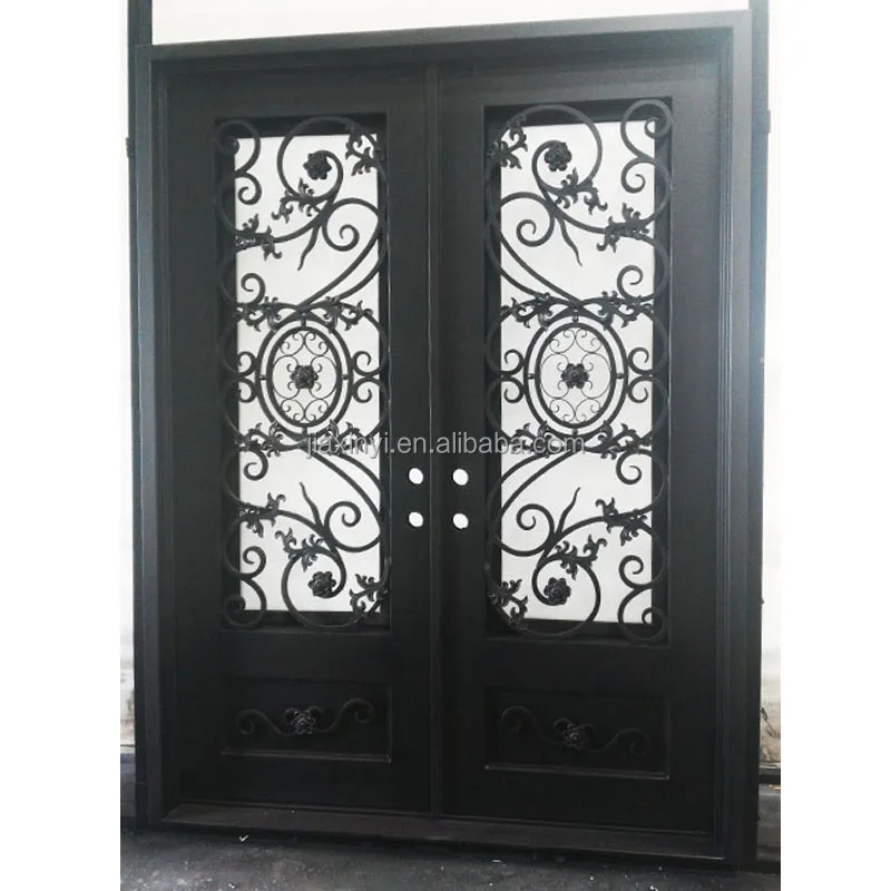 Residential exterior wrought iron double security entry front doors