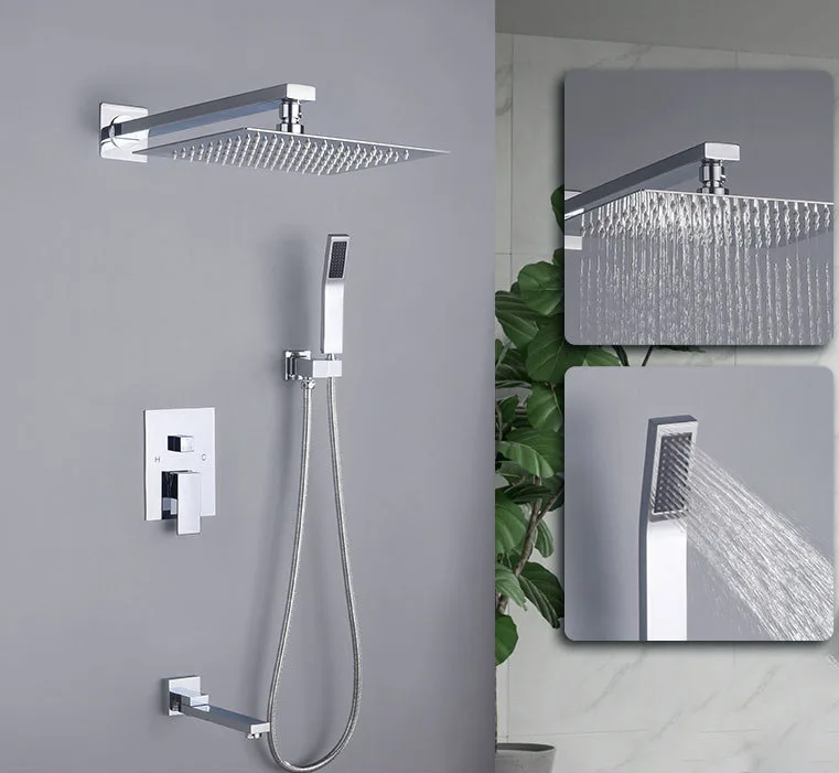 10 Inch 12 Inch Shower Head Hot and Cold Concealed Black Bathroom Faucet Mixer Brass Shower Set
