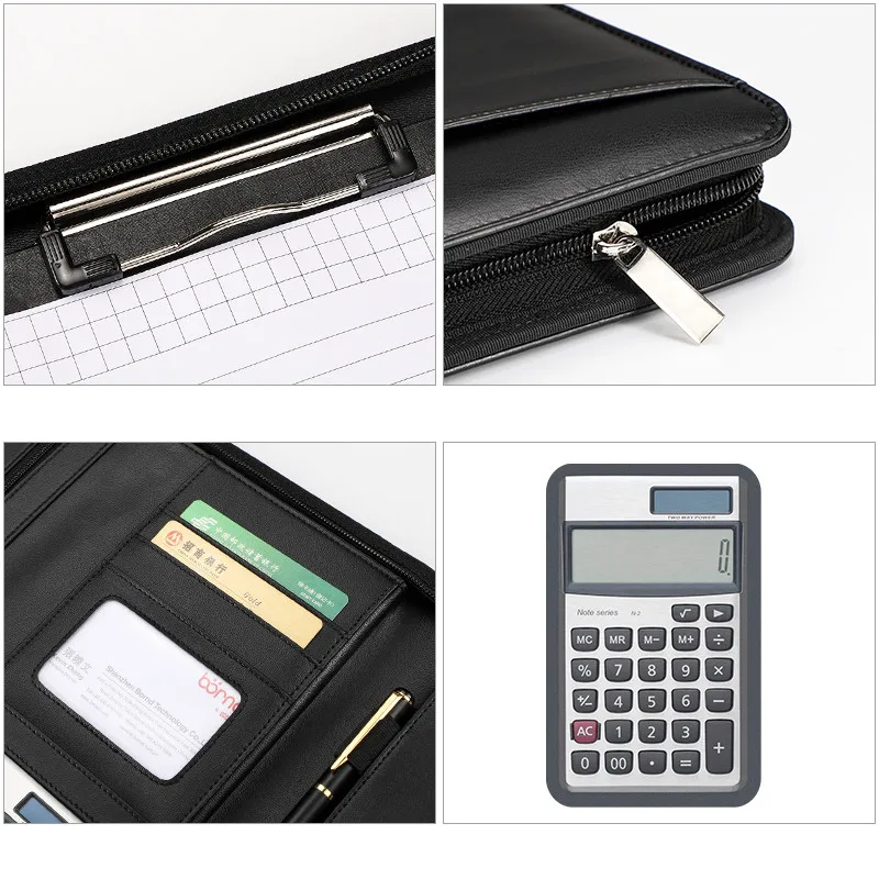 Professional A4 Business File Holder PU Leather 3 Ring Binder Padfolio Case Executive Folder customized logo