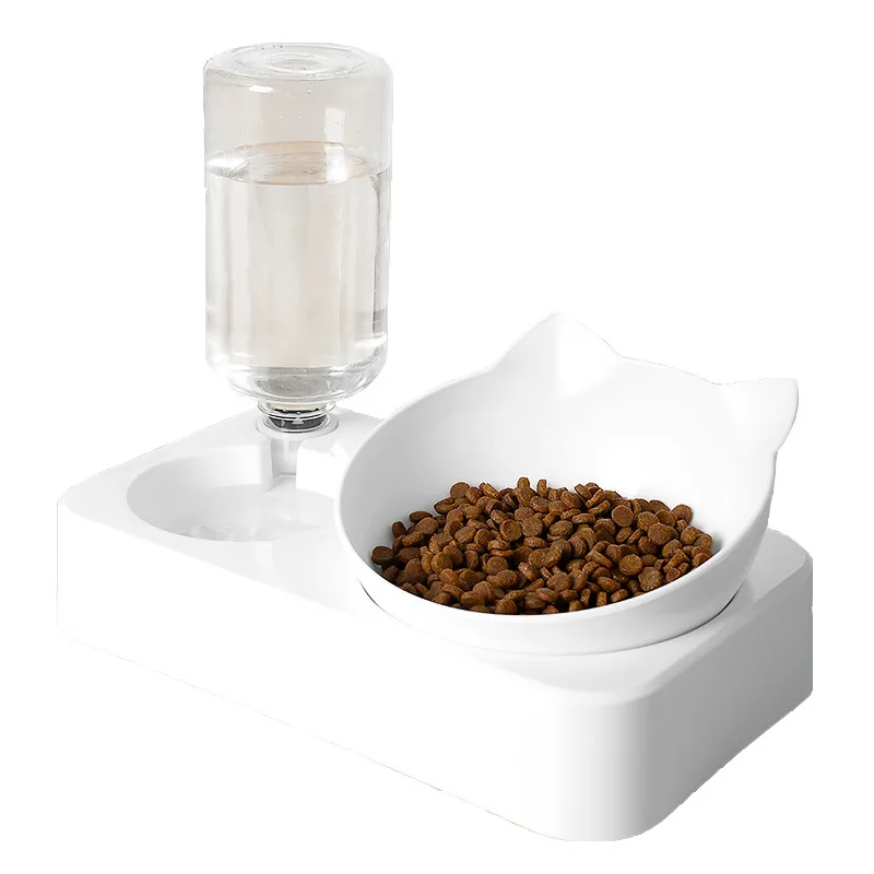 Pet Automatic Feeder Double Bowl Drinking Raised Stand Dish Bowls Dog Cat Food Bowl with Water Dispenser