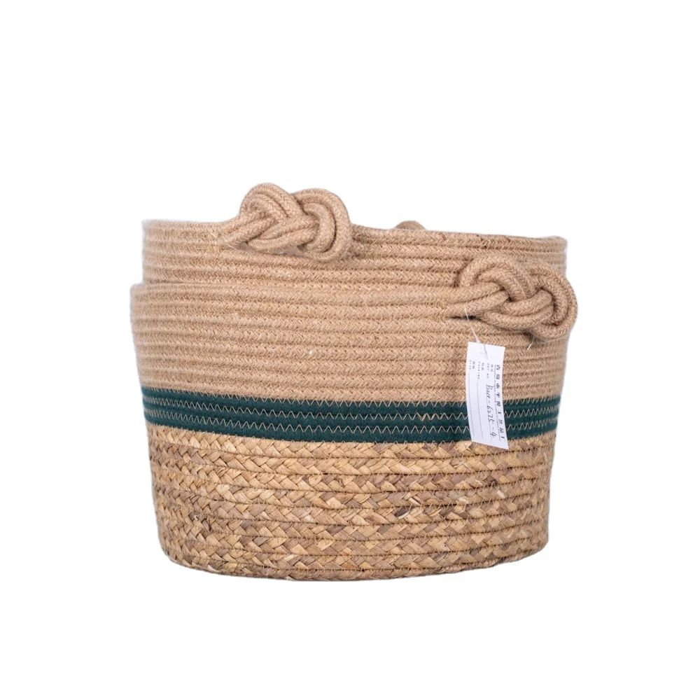 Manufacturers customized oversize high quality cotton rope Woven basket of water hyacinth grass with Chinese knot handle