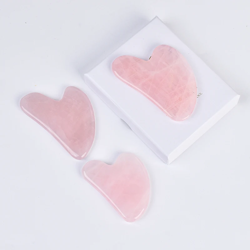 100% Natural Rose Quartz Heart Shape Facial Mini Guasha Board Custom Logo Pink Crystal Jade Stone Face Massage Gua Sha Tool