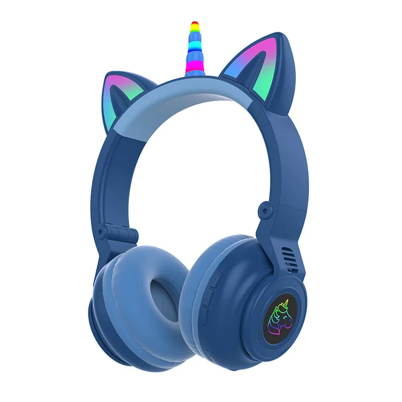 Colorful Foldable TWS Headsets Earbuds Kids Earphones Pink Cute Ears Cat Girls Wireless Headphones With Mic Led RGB Light