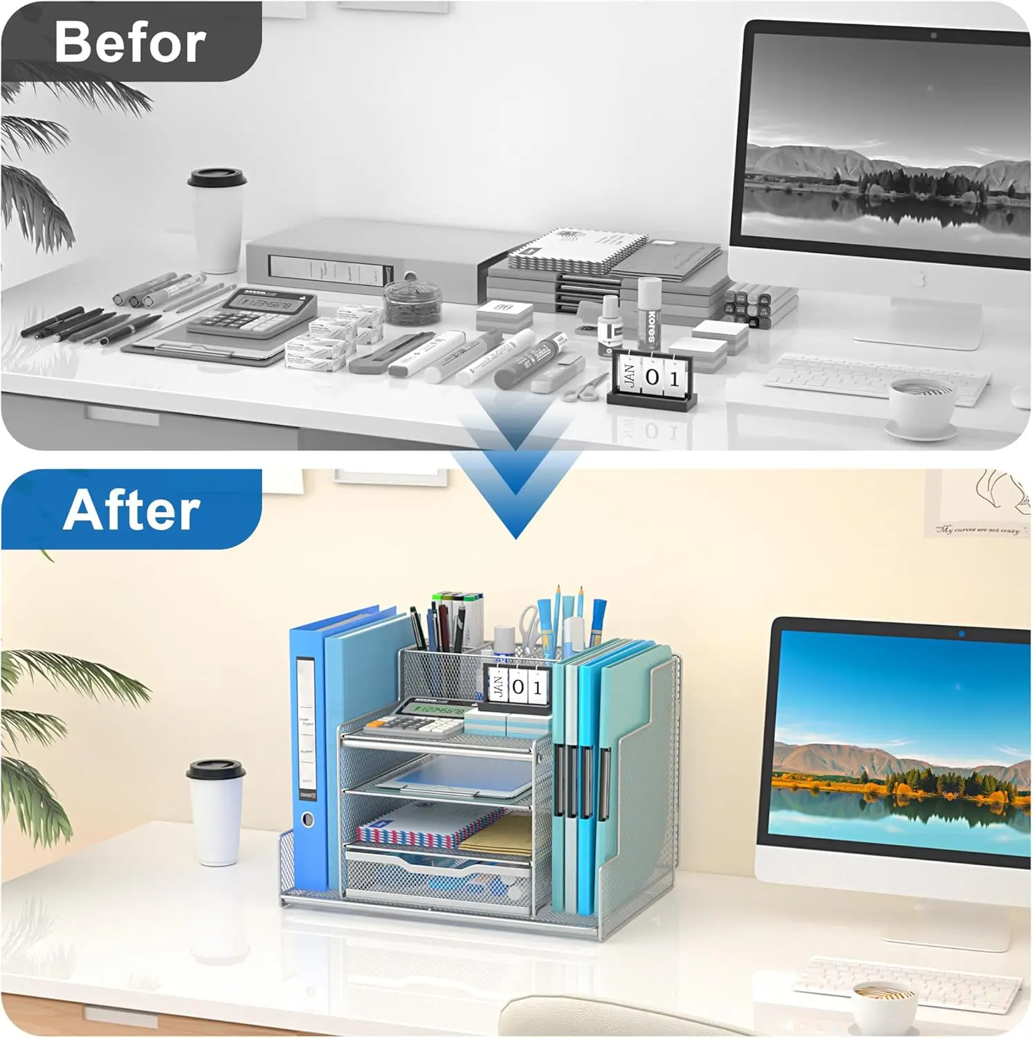 Desk Organizers and Accessories,Mesh Desk Accessories & Workspace Organizers for Office Supplies,File Organizer with Pen Holder