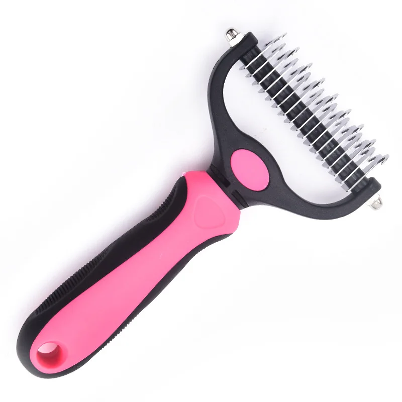 OEM Cepillo de aseo para mascotas Pet grooming brush pet hair removal comb double sided shedding brush Dematting Comb Pet Rake
