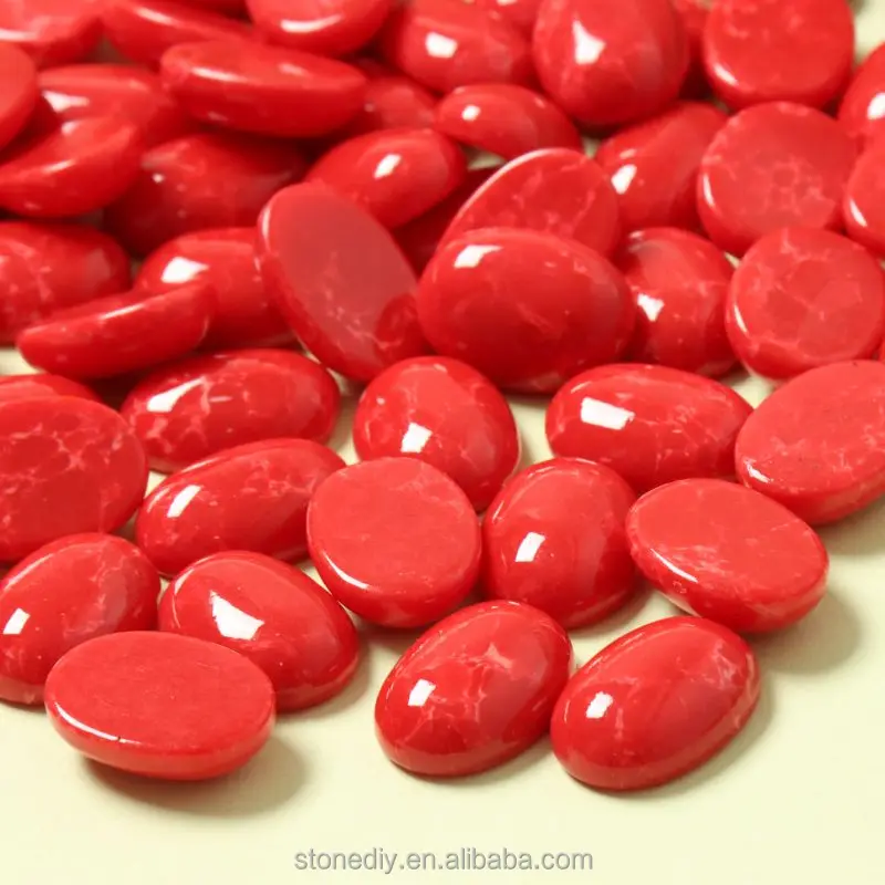 Loose Beads 13x18mm White Line Red Gemstone Howlite Cabochon Oval Flat Back Stone For DIY Jewelry Accessories