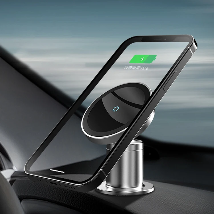 Metal aluminum dashboard air vent 2 in 1 anti-slip 15w fast charging wireless magnetic car charger mount