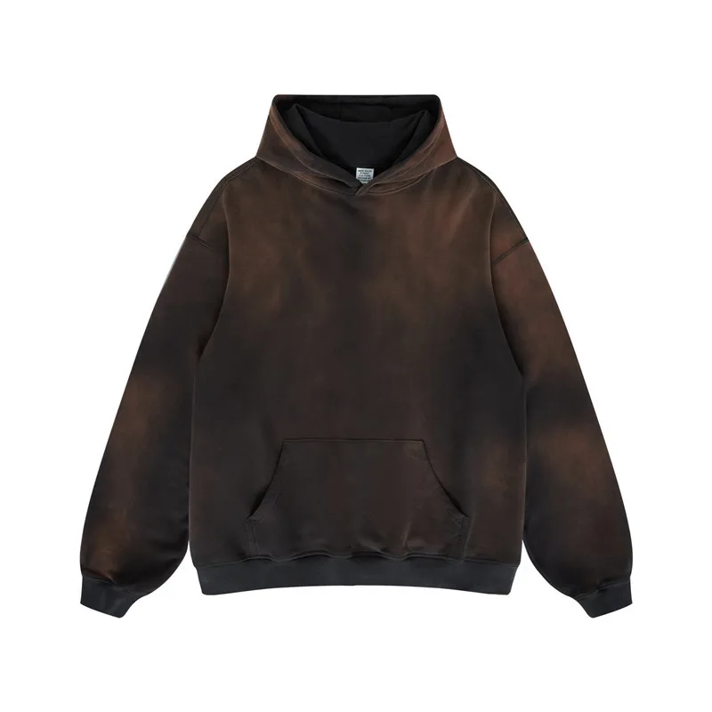 Custom wash water vintage splicing to make old hoodie casual spray painting 380g fleece loose hoodie coat