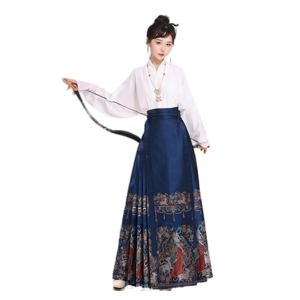 Dance Costumes Outfit Cross Neck Top Ming Dynasty Improved Mogao Caves Mural Elements Woven Gold Makeup Flower Horse Face Skirt