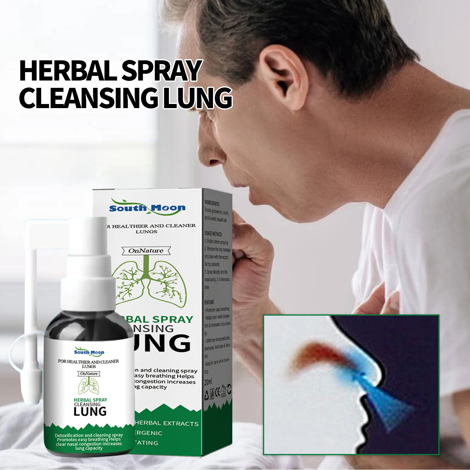 South Moon Brand Nasal Organic Herbal Lung Cleanse Pain Relieve Detox Spray