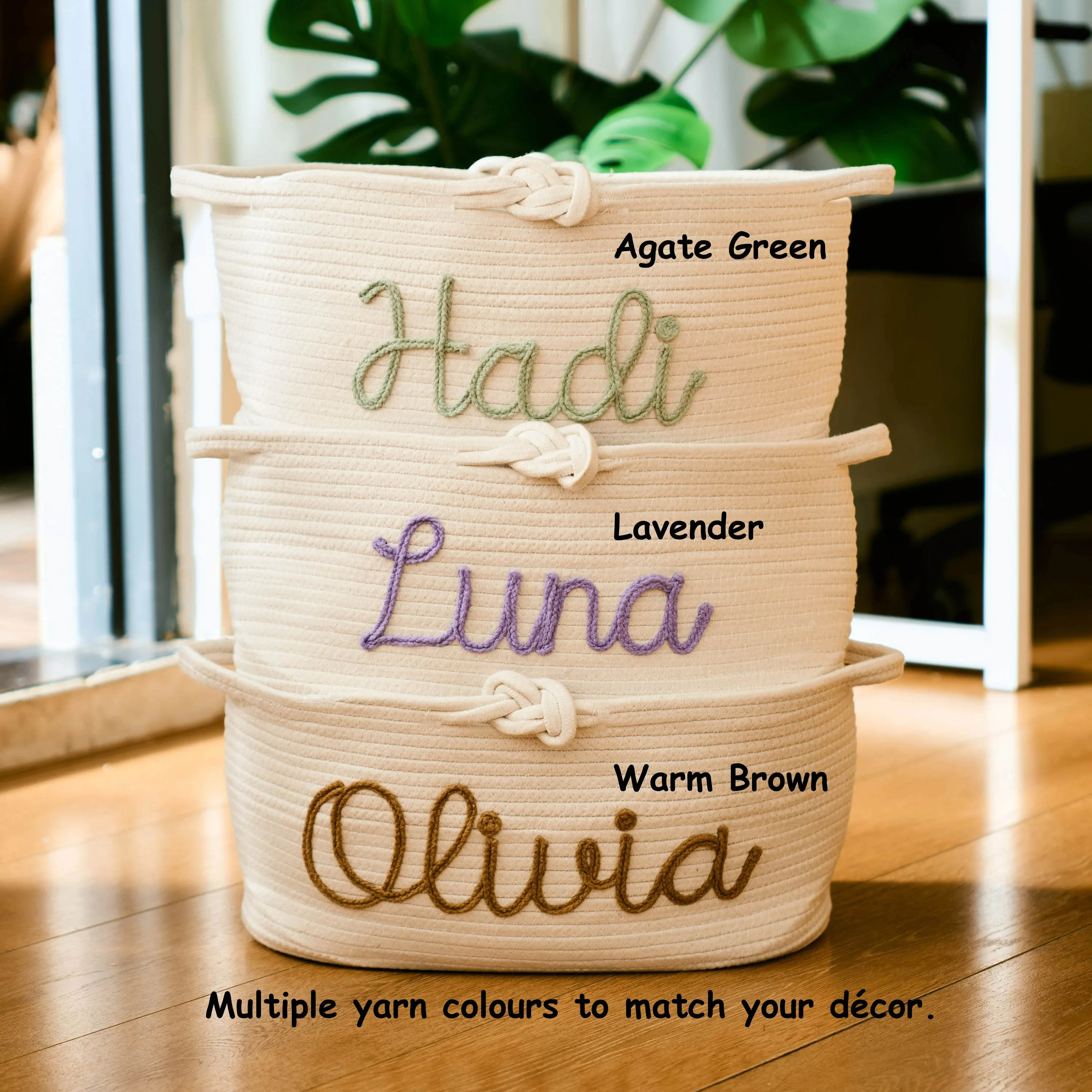 Custom Personalized Baby Shower Gift Basket Rope Cotton Baby Name Toy Basket Diaper Organizer