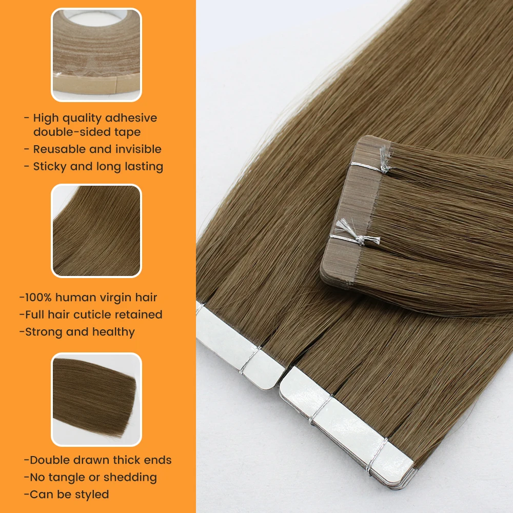 virgin hair Slavic Hair Double Drawn Invisible Slim Skin Pu Seamless Russian Tape In Human Hair Extension