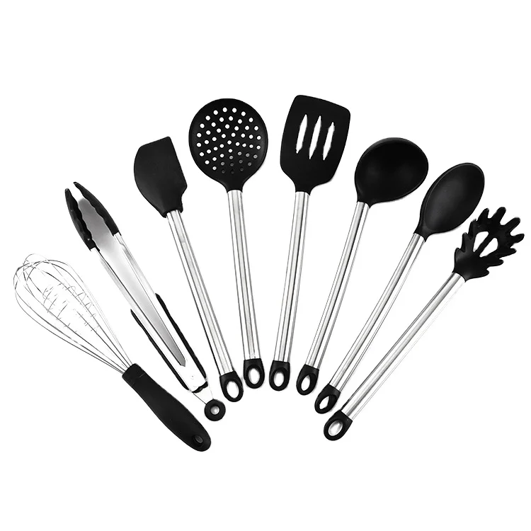 Wholesale stainless steel latest kitchen accessories with plastic handle 8 pieces cooking tools