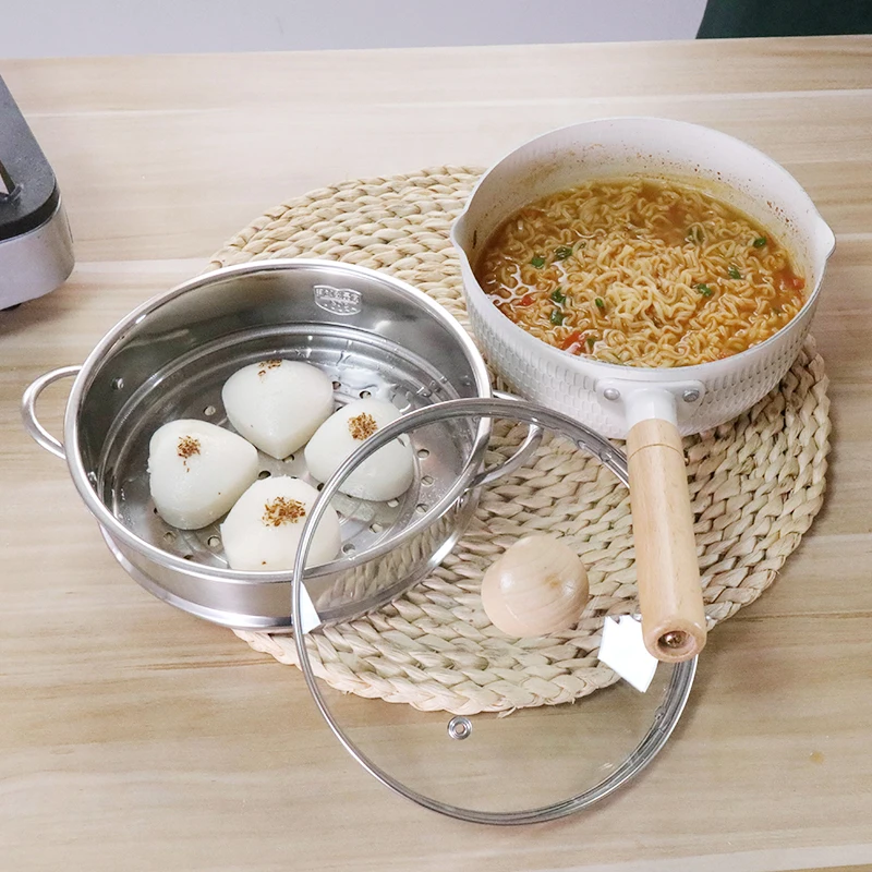 Hot Sale Stainless Steel Kitchen Steamer Boiling Baby Pot Grill Milk Pot Nonstick Cookware With Wooden Handle