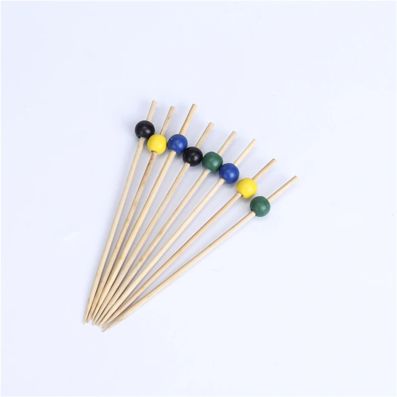 Hot selling customized disposable bead decoration bamboo fruit toothpicks for party