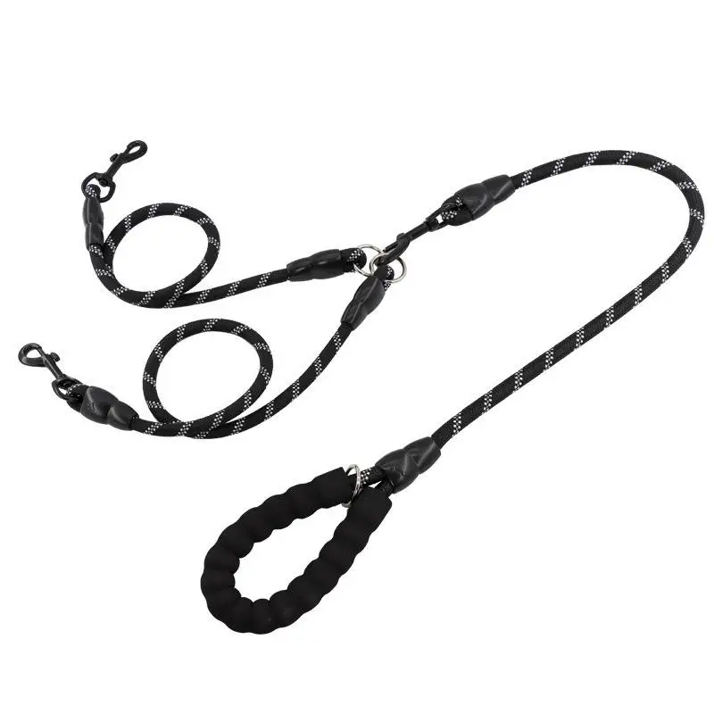 KingHon Comfortable Sponge Handle Slip Lead Dog Leash Double Triple Pet Leash 3 In 1 4 In 1 Reflective Nylon Rope Dog Leash