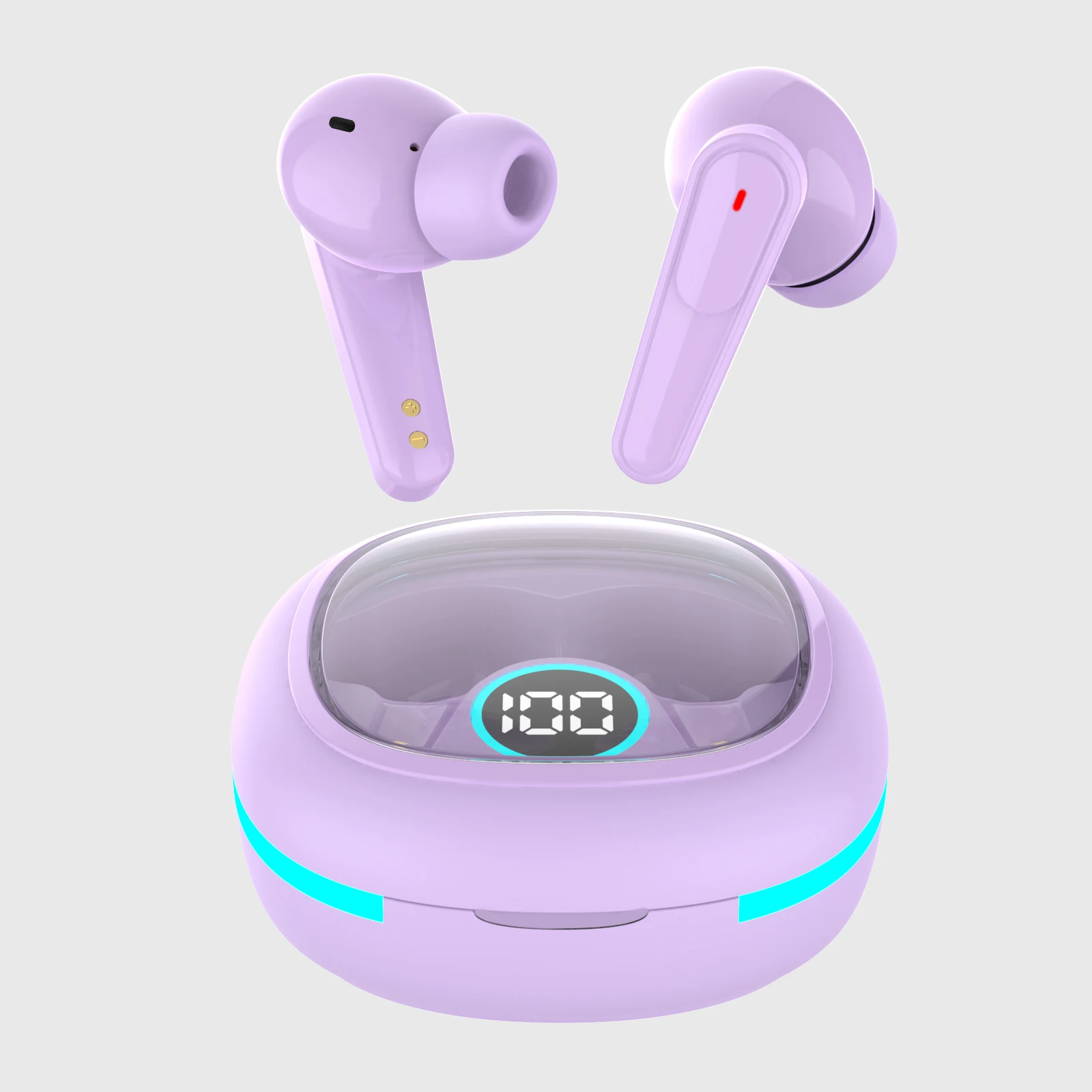 Wireless Earbuds Purple Headphones with LED Power Display in-Ear Earphones Waterproof Sport Earbuds with Noise Cancelling Mic
