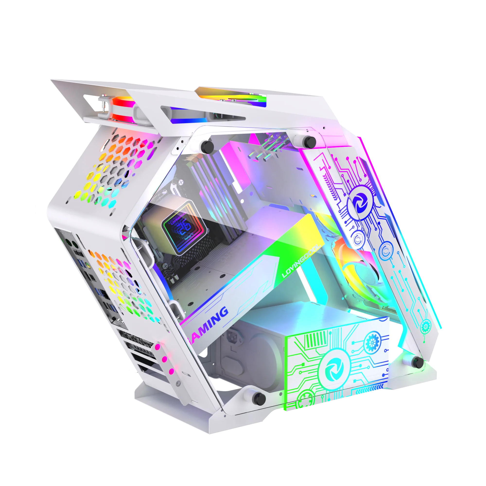 Lovingcool MATX Tempered Glass Comput Cases Desktop Cool SPCC Gaming Computer Cases & Towers With Fan Vertical PC Chassis USB3.0