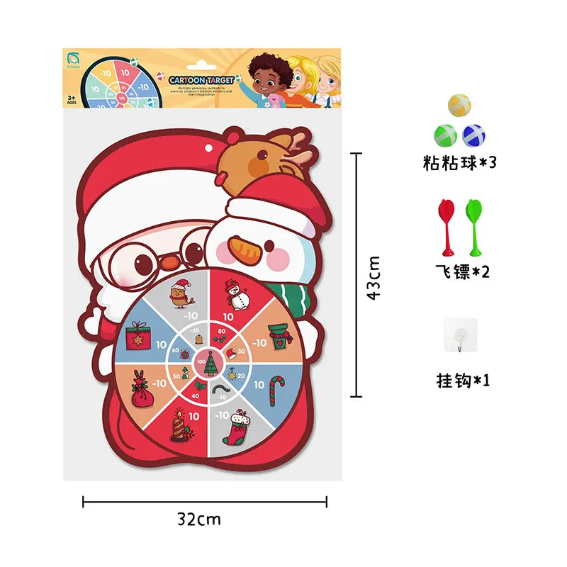 New Arrival Kids Christmas Indoor Dart Board Game Set With Stick Balls Sport Game Toys Santa Claus Single Target For Kid