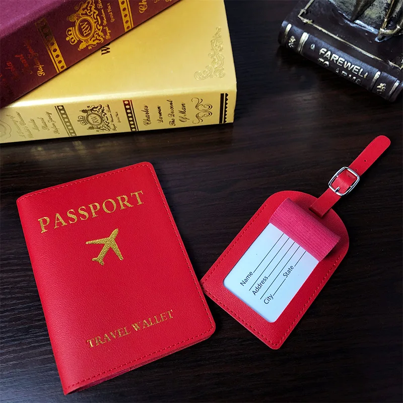 wholesale pu leather passport cover card holder low price travel passport cover and luggage tag set passport holder