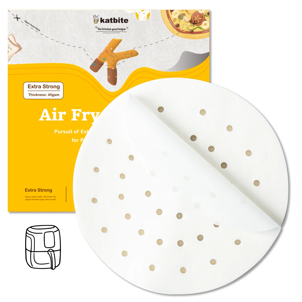 
120 sheets 7.5inch 45 gsm heavy duty air fryer liners baking paper with packing 